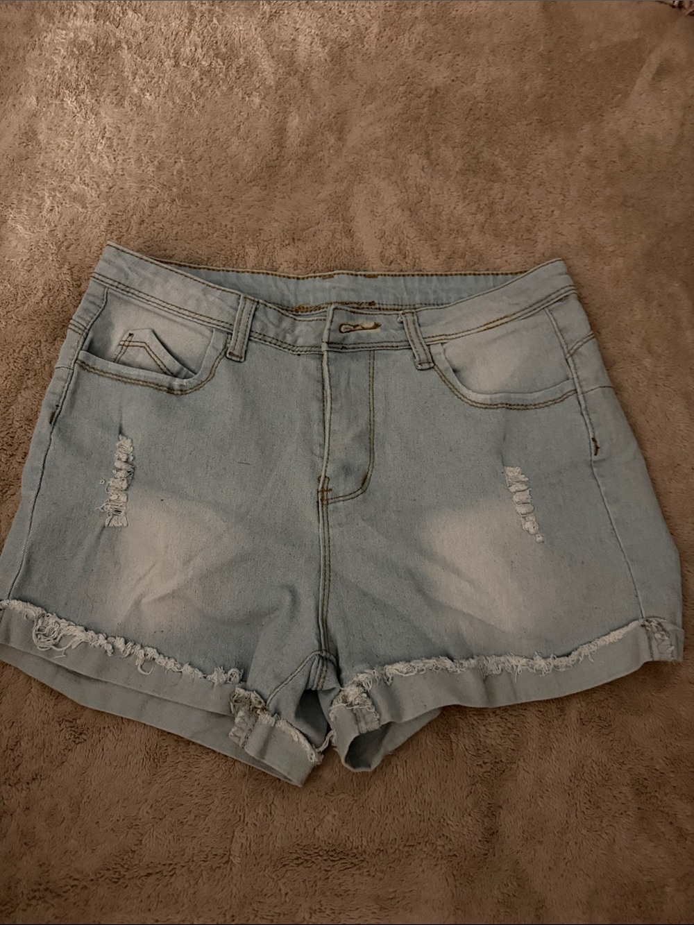 Light Blue Distressed Denim Shorts